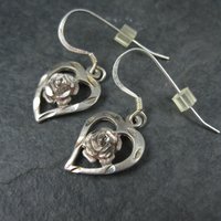Vintage Sterling Heart Rose Earrings