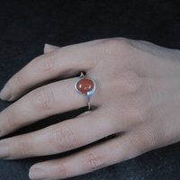 Vintage Sterling Carnelian Cabochon Ring Sizes 6