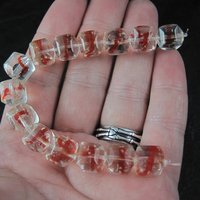 Red and Clear 10mm Cube Art Glass Beads Lot of 14