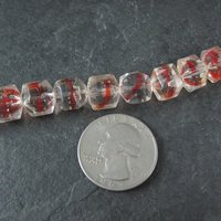 Red and Clear 10mm Cube Art Glass Beads Lot of 14