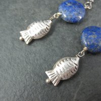 Sterling Lapis Lazuli Fish Earrings