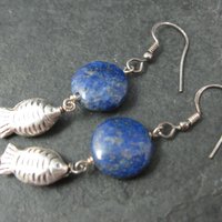 Sterling Lapis Lazuli Fish Earrings