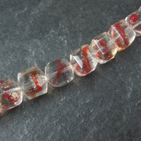 Red and Clear 10mm Cube Art Glass Beads Lot of 14