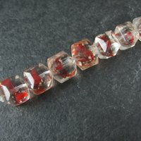 Red and Clear 10mm Cube Art Glass Beads Lot of 14