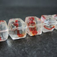 Red and Clear 10mm Cube Art Glass Beads Lot of 14