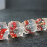 Red and Clear 10mm Cube Art Glass Beads Lot of 14