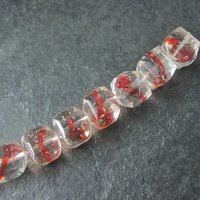 Red and Clear 10mm Cube Art Glass Beads Lot of 14
