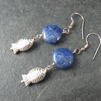 Sterling Lapis Lazuli Fish Earrings