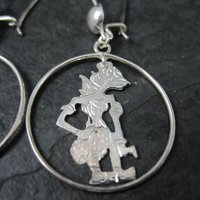 Vintage Wayang Kulit Rama Earrings Sterling NOS