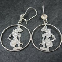 Vintage Wayang Kulit Rama Earrings Sterling NOS