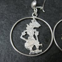 Vintage Wayang Kulit Rama Earrings Sterling NOS