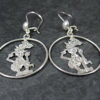 Vintage Wayang Kulit Rama Earrings Sterling NOS