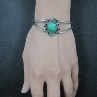 Vintage Sterling Malachite Cuff Bracelet Small 5.25 Inches Southwestern Estate Jewelry