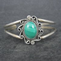Vintage Sterling Malachite Cuff Bracelet Small 5.25 Inches Southwestern Estate Jewelry
