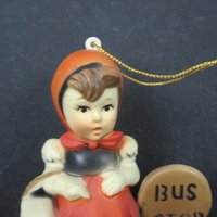 Vintage Little Girl at the Bus Stop Ornament Hong Kong