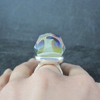 Unusual Sterling Art Glass Ring Size 8