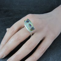 Unusual Sterling Art Glass Ring Size 8