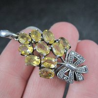 Estate Sterling Citrine Diamond Pendant