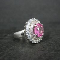 Sterling Pink Sapphire Halo Ring Estate Silver Size 6.5