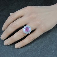 Sterling Pink Sapphire Halo Ring Estate Silver Size 6.5