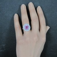 Sterling Pink Sapphire Halo Ring Estate Silver Size 6.5