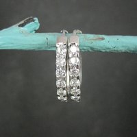 Estate Sterling Cz Latch Oval Hoop Earrings