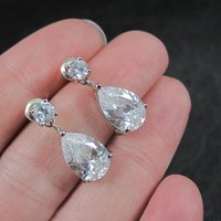 Estate Sterling Cz Teardrop Earrings