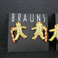 Vintage Christmas Gingerbread Man Brooch & Earrings Set by JJ Jonette NOS