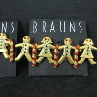 Vintage Christmas Gingerbread Man Brooch & Earrings Set by JJ Jonette NOS