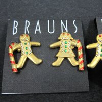 Vintage Christmas Gingerbread Man Brooch & Earrings Set by JJ Jonette NOS