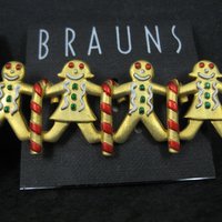 Vintage Christmas Gingerbread Man Brooch & Earrings Set by JJ Jonette NOS