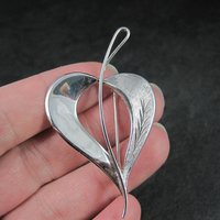 Etched Estate Sterling Leaf Brooch
