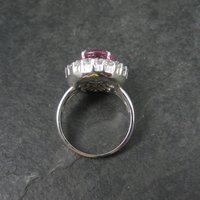 Sterling Pink Sapphire Halo Ring Estate Silver Size 6.5