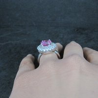 Sterling Pink Sapphire Halo Ring Estate Silver Size 6.5