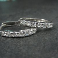 Estate Sterling Cz Latch Oval Hoop Earrings
