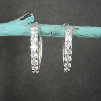 Estate Sterling Cz Latch Oval Hoop Earrings