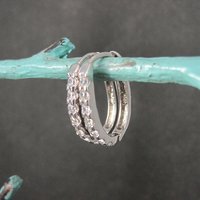 Estate Sterling Cz Latch Oval Hoop Earrings