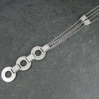 Estate Sterling Circle Cz Necklace 16-20 Inches