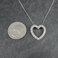 Vintage Sterling Rhinestone Heart Pendant Necklace 16"