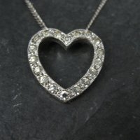 Vintage Sterling Rhinestone Heart Pendant Necklace 16"