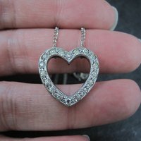 Vintage Sterling Rhinestone Heart Pendant Necklace 16"
