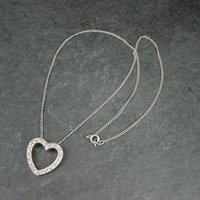 Vintage Sterling Rhinestone Heart Pendant Necklace 16"