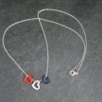 Vintage Red White & Blue Heart Necklace Enamel Sterling Silver