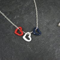 Vintage Red White & Blue Heart Necklace Enamel Sterling Silver
