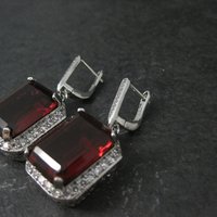 Large Estate Sterling Blood Red Cz Earrings Latch Backs