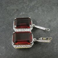 Large Estate Sterling Blood Red Cz Earrings Latch Backs