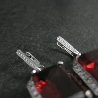 Large Estate Sterling Blood Red Cz Earrings Latch Backs