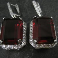 Large Estate Sterling Blood Red Cz Earrings Latch Backs