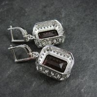 Large Estate Sterling Blood Red Cz Earrings Latch Backs