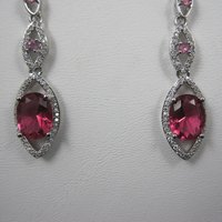 Long Vintage Sterling Pink Cubic Zirconia Earrings